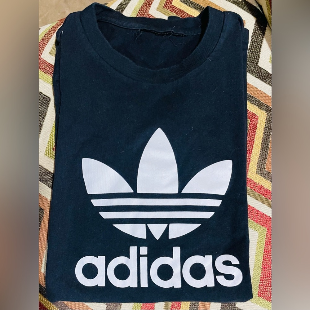 Adidas Mens Black Tshirt with White Trefoil Logo/ sz small/ 100% cotton